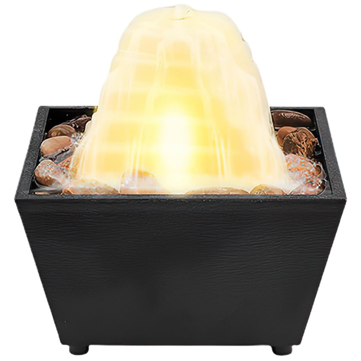 Zerodeko Petite Fontaine D'intérieur Forme Unique en ABS et Galets Zen Éclairage LED Soulagement du Stress Inclus pour Bureau ou Salon de Thé