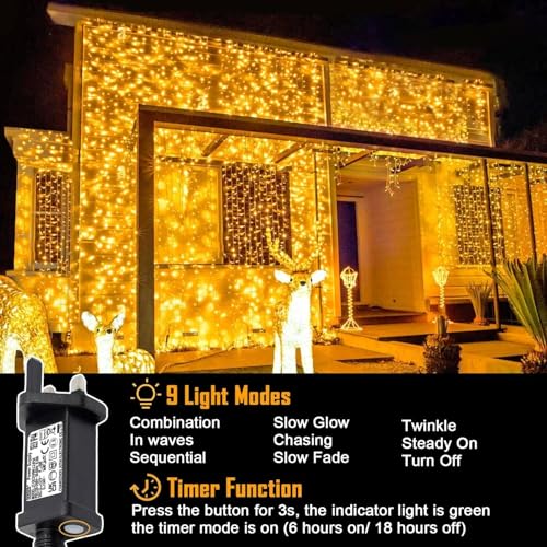 yowin Curtain Lights 600 LED 6m x 3m Christmas Window Lights, 8 Modes Plug in Curtain Fairy Lights Outdoor Waterproof Waterfall Christmas Lights for Gazebo Wall Wedding Xmas Decorations (Warm White) yowin Curtain Lights 600 LED 6m x 3m Christmas Window Lights, 8 Modes Plug in Curtain Fairy Lights Outdoor Waterproof Waterfall Christmas Lights for Gazebo Wall Wedding Xmas Decorations (Warm White)