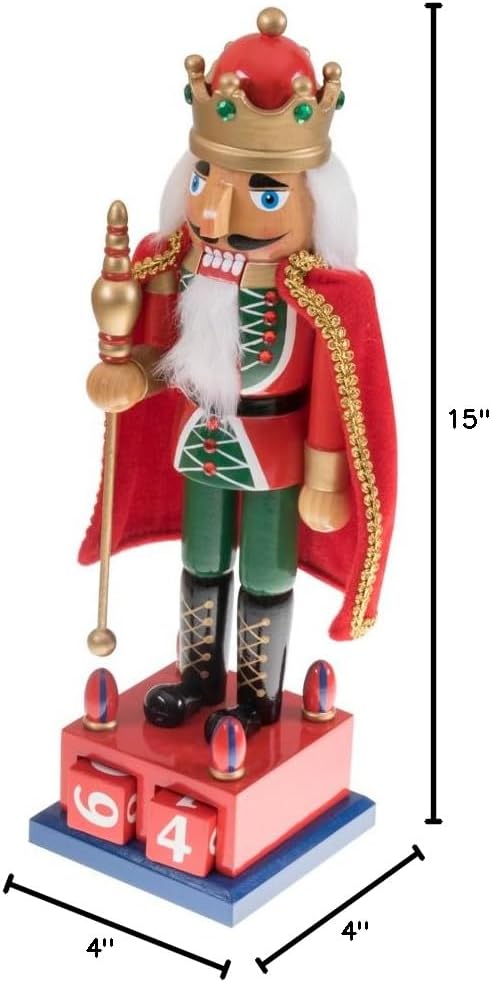 Clever Creations Wooden Christmas Nutcracker Advent Calendar, Countdown to Christmas, Festive Holiday Decoration, King
