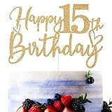 Decoración para tarta de cumpleaños número 15 con purpurina dorada, divertidos suministros de decoración de fiesta de cumpleaños 15