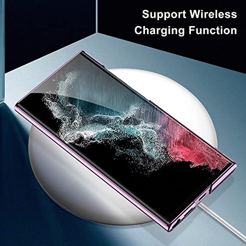 Image of Midkart Kickstand Cover Compatible with Samsung Galaxy S23 Ultra 6.8 inch Release 2023 Hard PC Electroplated Borders Anti-Yellowing Protective Case, Transparent & Purple
