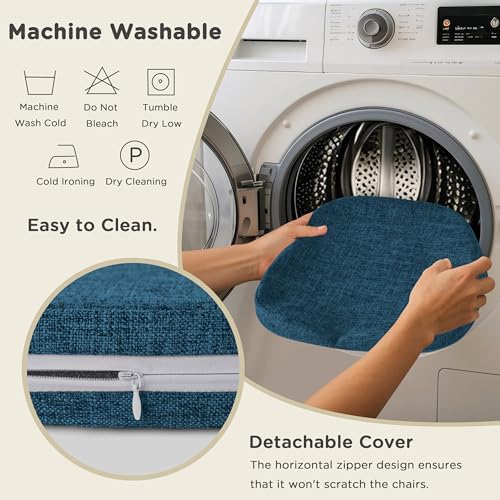 Image of AddGrace Set of 6 Chair Cushions for Metal Dining Chairs 14x14 Navy | Non Slip,Washable Removable Cover with Ties, Textured, for Kitchen Dining Room Indoor, Hard Wooden Chairs, Family Gathering