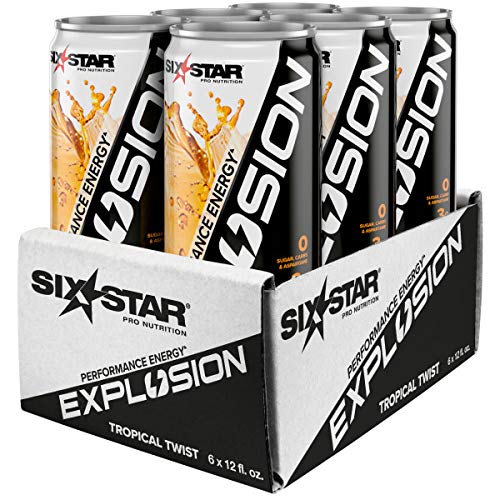 Pre Workout Drink | Six Star PreWorkout Explosion | Pre Workout Drink for Men & Women | Energy + Focus + Intensity | Sports Nutrition Pre-Workout Products | Tropical Twist, 12 oz Cans (Pack of 6)