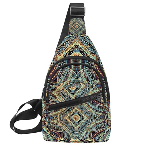 Sac de poitrine mandala indien multicolore pour homme | Petit sac à bandoulière compact 30x18cm