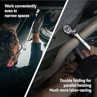 DISEN Double Jointed Extra Long Flex Head Ratchet Wrench Set, 6 PCS Metric 8-19mm Box End Ratcheting Wrench with a Magnetic Pickup Tool Kit, 72-Teeth, Cr-V Steel,12 Point Combination Wrench set