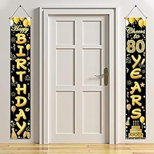 HOWAF 80. Geburtstag Party Dekorationen Schwarz und Gold, Alles Gute zum Geburtstag Banner, Prost auf 80 Jahre Banner…