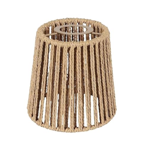 Image of Rattan Lampshade, Retro Paper Rope Pendant Lamp Cover Boho Hand-Woven Lampshade for Living Room Bedroom Hotel Restaurant Decor (14x14x10cm)