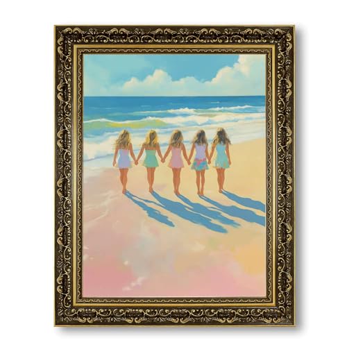 Framed Five Girls Beach Friendship Vintage Poster Canvas Print Art