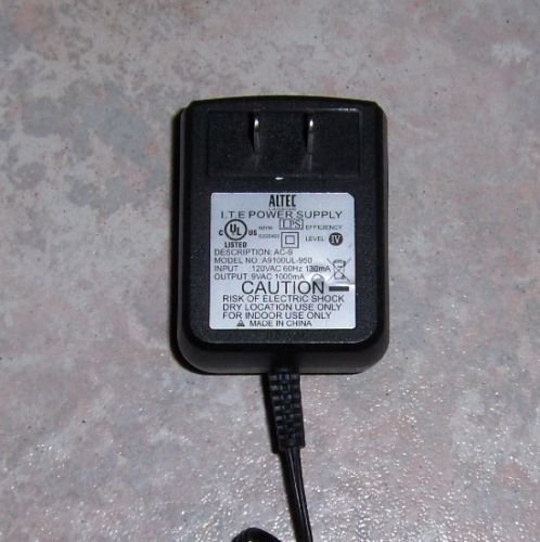 Altec Lansing AC-9 Model: A9100UL-950 AC Power Adapter 120VAC 60Hz 9VAC 1000mA