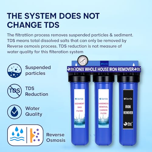 Image of IONIX Whole house Iron remover system with Triple filteration, Tank filter, Iron filter for whole house, Blue