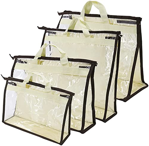 PetierWeit 4 Stück Transparent Staubschutz Tasche, Handtaschen Aufbewahrung, Handtaschen Organizer, Geldbörsen Organizer für Schrank mit Reißverschluss und Griff Cover