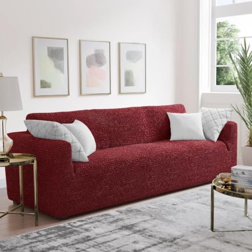 Image of Bellissima Sofa Covers - Premium Luxury Microfibra Plain Stretchable Sofa Cover 3 Seater Fully Covered Slipcover, Imported from Italy (Bordeaux)