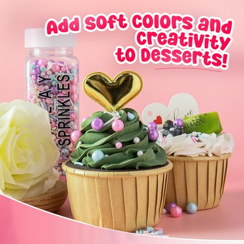 Sprinkles for Cake Decorating, 5.3Oz Pink Purple Blue and White Pearl Confetti Jimmies Sprinkles Mix Pastel Sprinkles for Cake Ice Cream Cupcakes Baking Topping