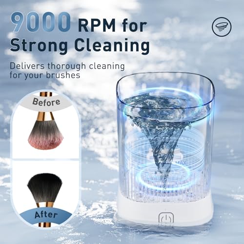 Electric Makeup Brush Cleaner - 9000 RPM Makeup Brush Cleaning Machine, IP65 Waterproof Automatic Makeup Brush Cleaner for Makeup Sponges and Brushes(White) by Azang - Image 2