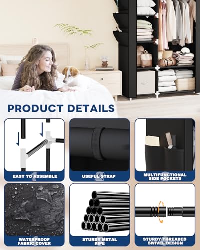 Image of Mavivegue Fabric Wardrobe, 45 x 107 x 161 cm Portable Wardrobe
