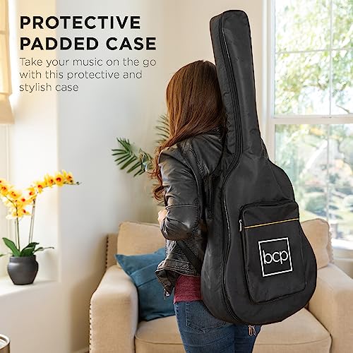Best Choice Products SKY6094 41In Full Size Beginner All Wood Acoustic Guitar Starter Set W/Case, Strap, Capo, Strings, Picks - Black thumb #3