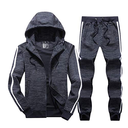 Real Spark Men's Athletic 3-Stripe Full-Zip Jogger Sweat Suit Casual Sports Tracksuit Grey M