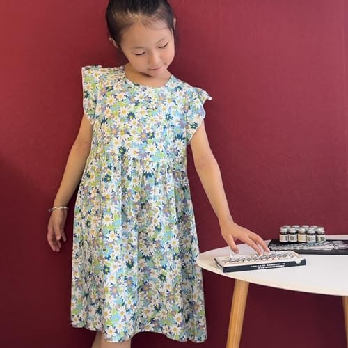 Girls Floral Dress Summer Dress Kids Round Neck Sleeveless A-Line Midi Dresses 2-14Years2