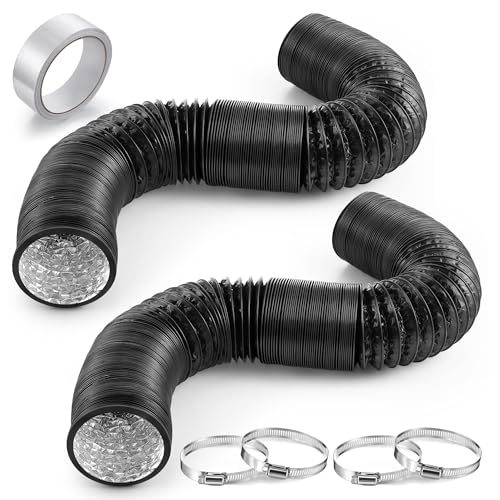 Dreyoo 4 Inch 16 Feet 2 Pack Long Air Ducting Kit, Black Dryer Vent Hose