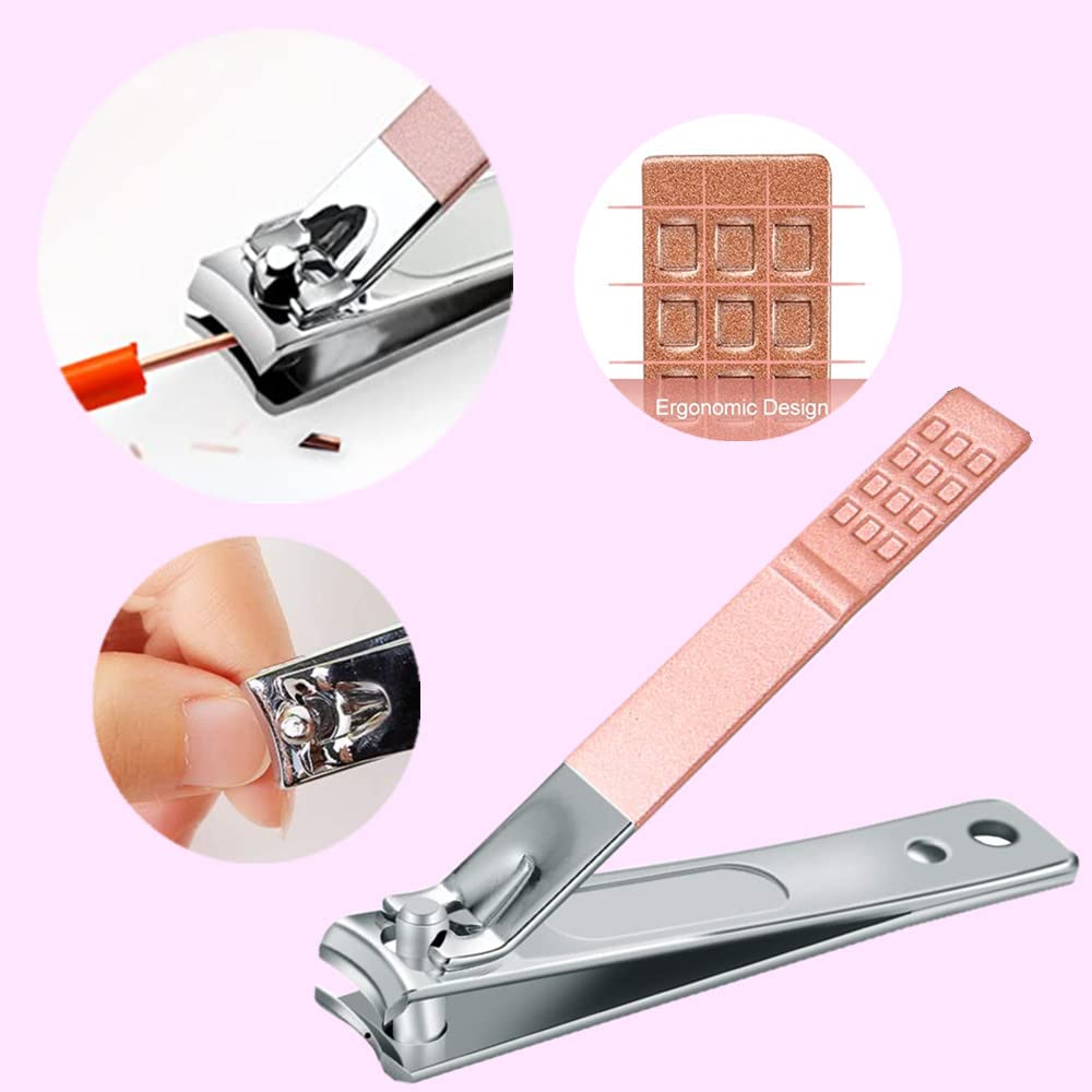 Manicure Set, Professional Women Nail Clippers Kit 4PCS， Stainless Steel Nail Cutter Care Tools Professional Grooming Kits, PU Leather Travel Case （rose gold）