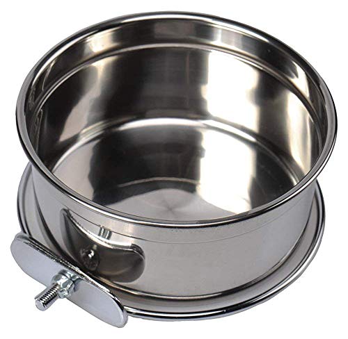 XMSSIT - Comedero para pájaros con Soporte de Abrazadera, Taza de Acero Inoxidable, Cuenco para Colgar para Animales pequeños, Conejos, Hurones, Loros, Macaw Africano, Jaula de pigeón