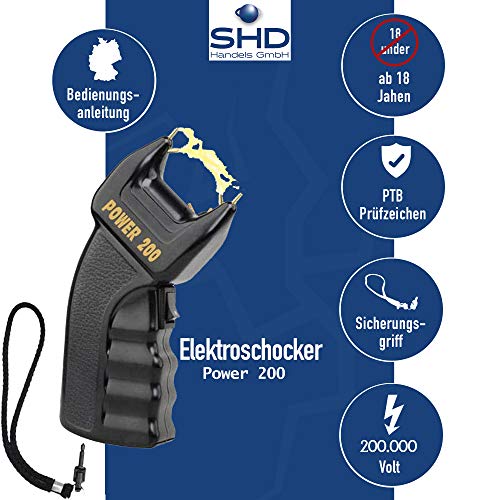 SHD: Elektroschocker mit 200.000 Volt und vergoldeten Elektroden - auch im Set mit Pfefferspray - mit PTB Zulassung zur Tierabwehr
