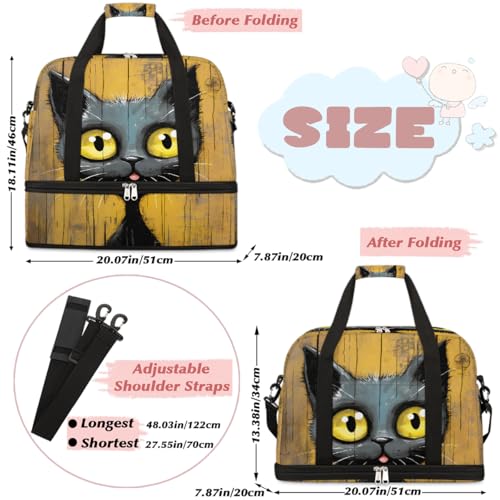 Black Art Cat Travel Duffle Bags With Shoes Compartment for Women Men Weekender Overnight Bag Foldable Sports Tote Gym Carry On Luggage Handlebag for Travel Yoga Hospital Workout2