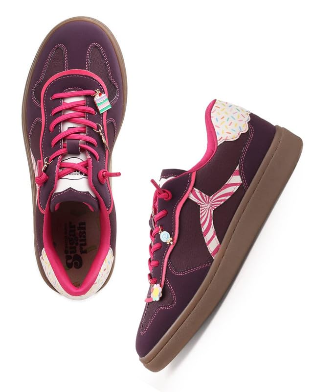Image of Bacca Bucci Sugar Rush Women's Casual Sneakers | Lace-Up Low-Top | Mesh & Synthetic Upper | Playful Lace Charms | Grippy Rubber Cupsole | Walking