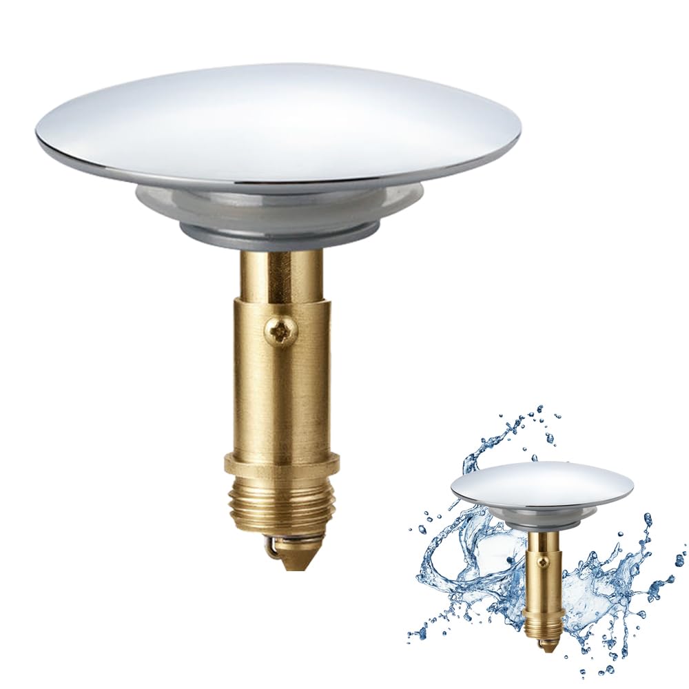 Pop Up Sink Plug, 66mm Bathroom Push Pop-Up Click Clack Plug Stopper, Push Button Brass Slotted Plug for Kitchen Bathroom Washbasin Bath Solid Brass Chrome Plating