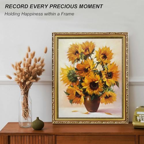 Image of 16x20 Frames Gold Picture Frame Vintage Wood Ornate | Shatter-resistant Plexiglass, Wall Hanging
