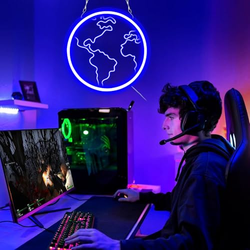 Image of Earth Neon Sign for Classroom Decor,Led Earth Neon Lights for Classroom Wall with Dimmable Switch for Children's Room,Perfect Space Gift for Kids, Earth & Science Day Decorations Gifts