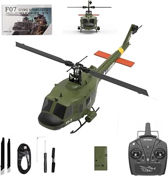 YUXIANG F07 UH-1 RC Helicopter for Huey, 1/34 Scale 6CH Brushless Direct-Drive 6G Flybarless Remote Control Helicopter, Optical Flow Positioning, RTF for Beginners & Enthusiasts