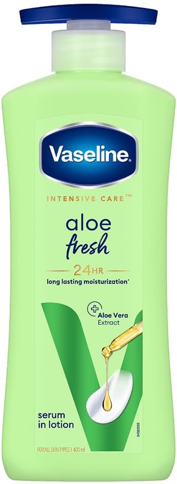 Vaseline Aloe Fresh Body Lotion,24 HR Long Lasting Moisturisation with Aloe Vera extract and Menthol 400ml