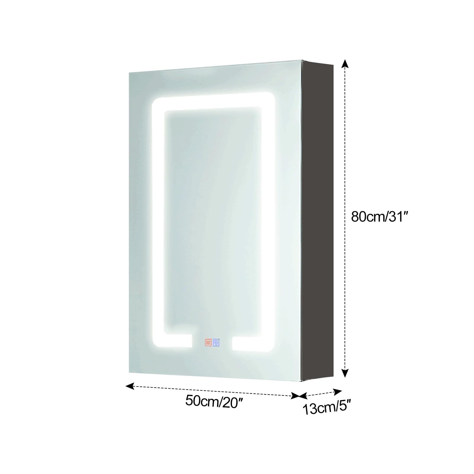 Armario con espejo de baño de 50 x 80 cm con enchufe y USB, iluminación de 3 colores y función antivaho, elegante solución de almacenamiento para baños modernos