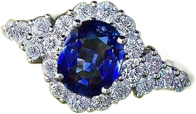Viyuroyk 925 Sterling Silver Gem Blue Eternal engagement ring Cubic Zirconia Rings Diamond Rings for Women Jewelry Findings Earring Backs Findings (US Code 10)