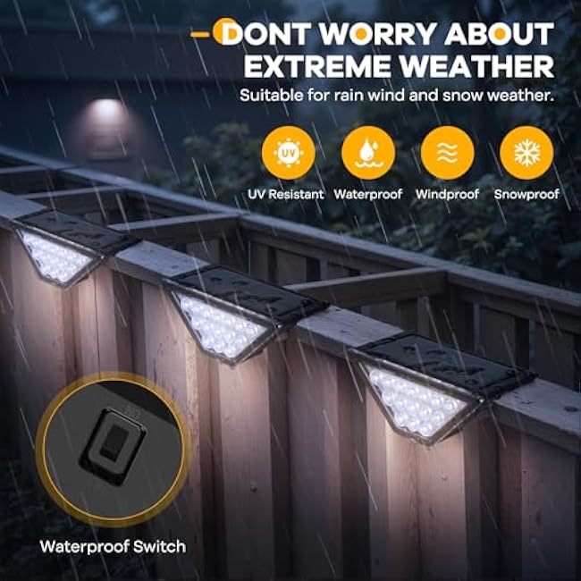 Solar Step Lights for Outside, Solar Stair Lights Outdoor Waterproof, Deck Step Lights for Fence, Patio, Yard, Porch, Front Door, Sidewalk, Garden, Patio Decor (Cool White, 6 Pack)