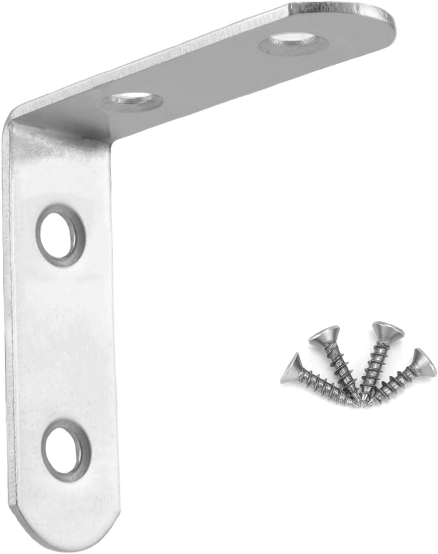 QWORK Stainless Steel L Brackets for Wood, 40Pcs 16x50mm Corner Brace with Screws, 90 Degree L Shaped Brackets for Furniture Fixation
