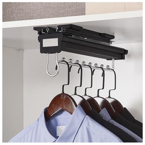 Riel de vestuario deslizante LWX negro de 456 mm con organizador de ropa extraíble