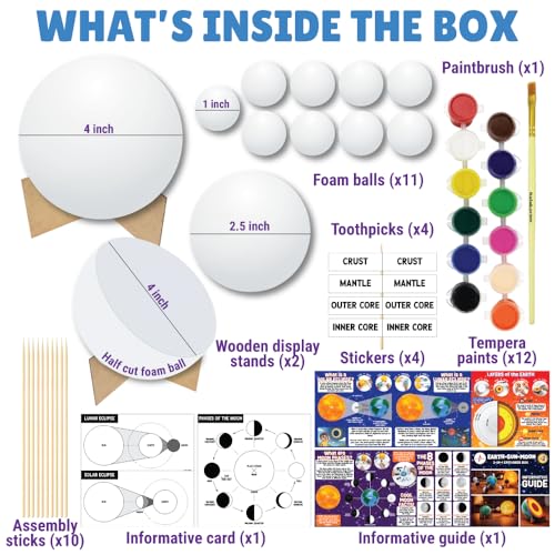 Image of Kalakaram DIY Earth-Sun-Moon Model Kit | 3D Informative 3-in-1 Space Toy for Kids | DIY STEM Educational & Science Toy | Paint & Learning Craft Activity Set | Birthday Gift for Boys & Girls Ages 7+