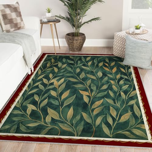 Tapis 120x180cm lavable à poils courts rectangulaire motif sauge