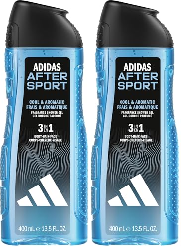 Adidas, After Sport Gel Doccia Bagnoschiuma 3 in 1 per Corpo, Capelli e Viso, Formula Vegana, 400ml (Confezione da 2)