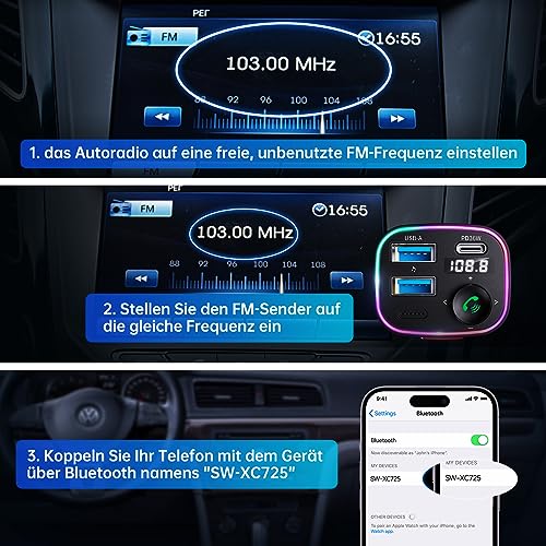 Syncwire FM Transmitter Auto Bluetooth 5.4 48W (PD 36W & 12W) Bluetooth Adapter Auto mit...