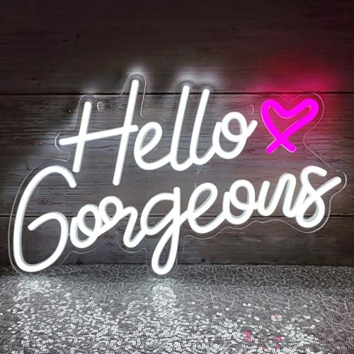 Image of Hello Gorgeous Neon Signs Hello Beautiful LED Neon Lights Dimmable LED Light Sign for Home Wedding Birthday Backdrop Bacelorette Party Decoration, White