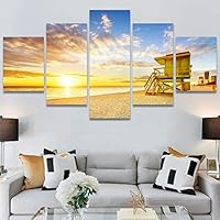 SIGNWIN 5 Panel Canvas Wall Art Modern Art Coastal Colorful Multicolor Photography Romantics Sunset for Home Decorations Ready to Hang - 60