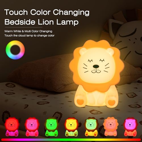 Kids Night Light Lion Nightlight for Toddler Boys Girls 7 Color Dimmable Nursery Lights Bedside Rechargeable Lamp, Silicone Squishy Baby Kids Touch Anti-glare Lamp Bedroom Jungle Animal Night Light - Cosy Home Interiors Kids Night Light Lion Nightlight for Toddler Boys Girls 7 Color Dimmable Nursery Lights Bedside Rechargeable Lamp, Silicone Squishy Baby Kids Touch Anti-glare Lamp Bedroom Jungle Animal Night Light - Image 3