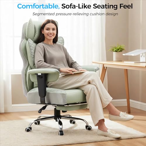 Image of COMHOMA Big and Tall Office Chair Heavy Duty Wide Ergonomic Gaming Chair with Deluxe Embossing Designed Leather with Foot Rest,150Reclining Adjustable Armrests Pocket Spring Back Support and Pillow