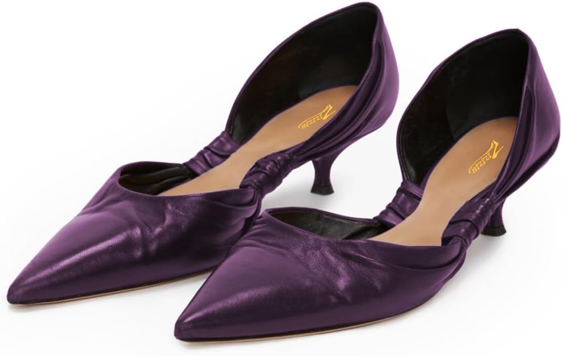 Zszszsu Women's Trendy Pointed Toe D'Orsay Pumps Low Kitten Heels Slip On Dress Simple Style Shoes Size 4-16 US