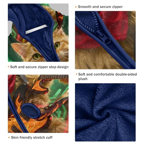 Cool Cat Playing Guitar Artwork Toddler Fleece Jacket Girl Boys Hooded Fleece Jacket Coat Warm Outwear Zip-up 3-10T3