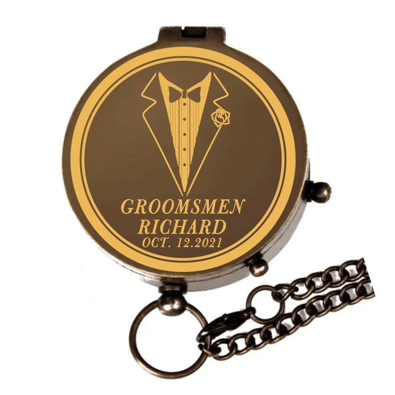 Brújula SRK international de latón y cuero, 2.5 pulgadas personalizada con cadena miniatura 4