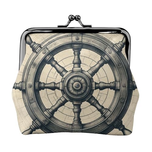 Pu Leather Buckle Coin Purse Retro-Ship-Wheel Girls Kiss-Lock Change Purse Wallets